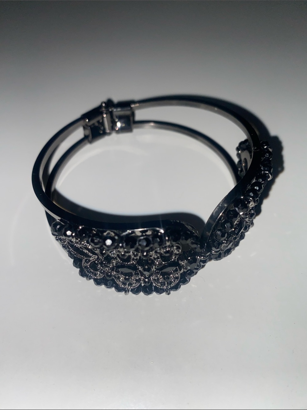 Gunmetal Black Crystal Decorative Women's Bracelet Victorian Gothic Medieval